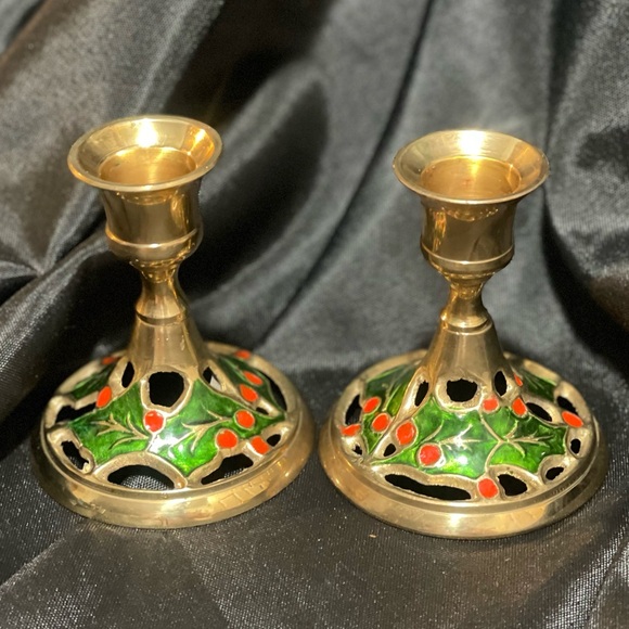 Vintage Set of  HAMPTON BRASS Christmas Candle Holders - Picture 2 of 5